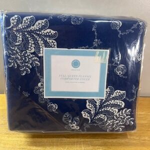 Martha Stewart Comforter Cover Full/Queen Navy Blue Bramble Vtg Flannel Cotton